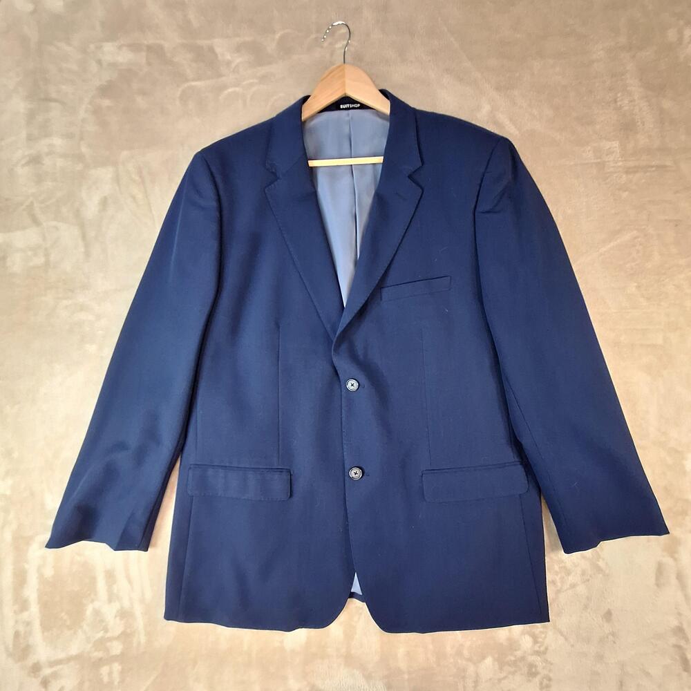 SuitShop Suit Jacket Mens 48 Blue Stretch Double Vent 2 Btn Modern Fit Wedding